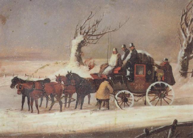 Henry Alken Jnr The Bath To London Royalmail Coach in the snow Norge oil painting art